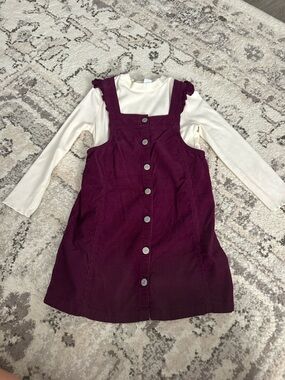 Old Navy Plum Corduroy Button-Front Pinafore Dress with Cream Top